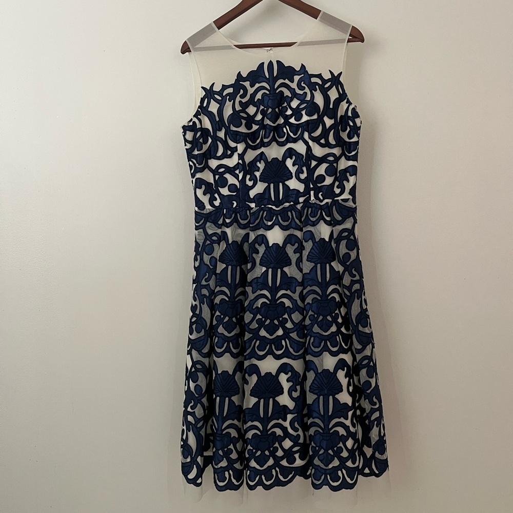 Cachet Navy and Cream Lace Midi Dress